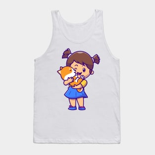 Cute Girl Hug Shiba Inu Dog Cartoon Tank Top